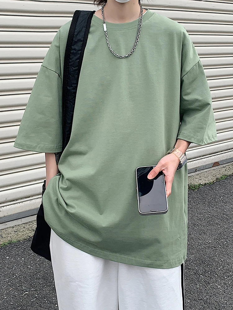 Summer Oversized T Shirt Men Women Unisex Korean 210G Cotton Short Sleeve Basic Tee Loose Tops Solid Color Hip Hop Y2K Tshirts 250515