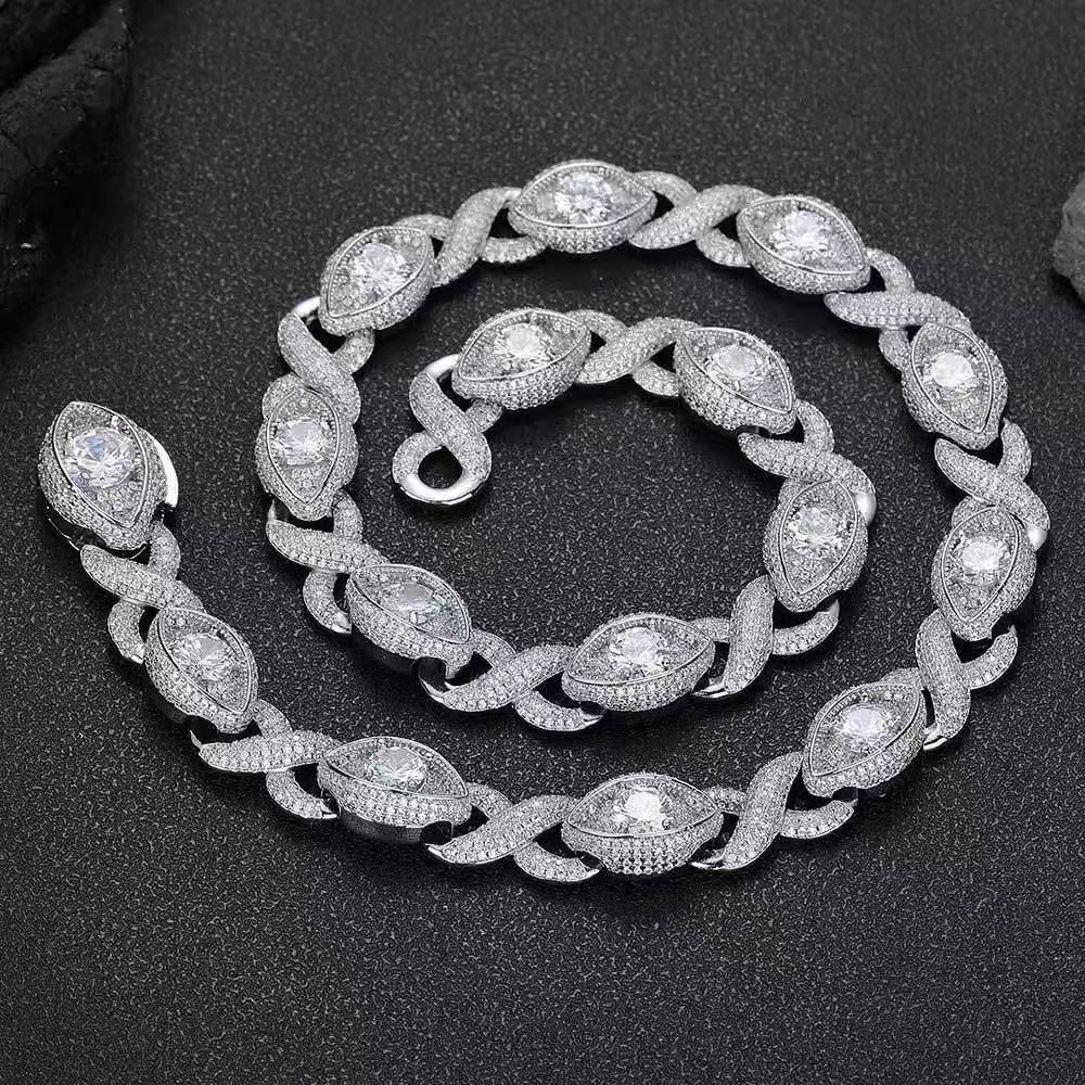 New Stock 925 Sterling Silver Gold Plated Hip Hop Jewelry Custom Colored Infinity Moissanite Cuban Bracelet Cat Eye Bracelets