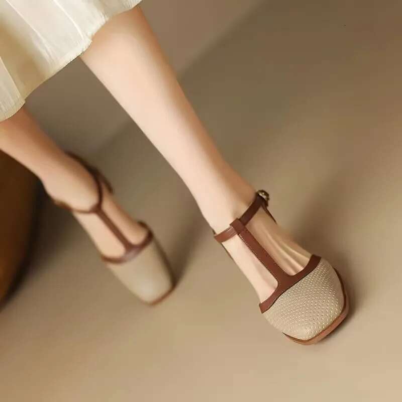 Baotou Muffin Thick-soled Hollow Sandals Summer Thick Heel Round Head One-word Buckle Belt Empty Roman Women's Shoes