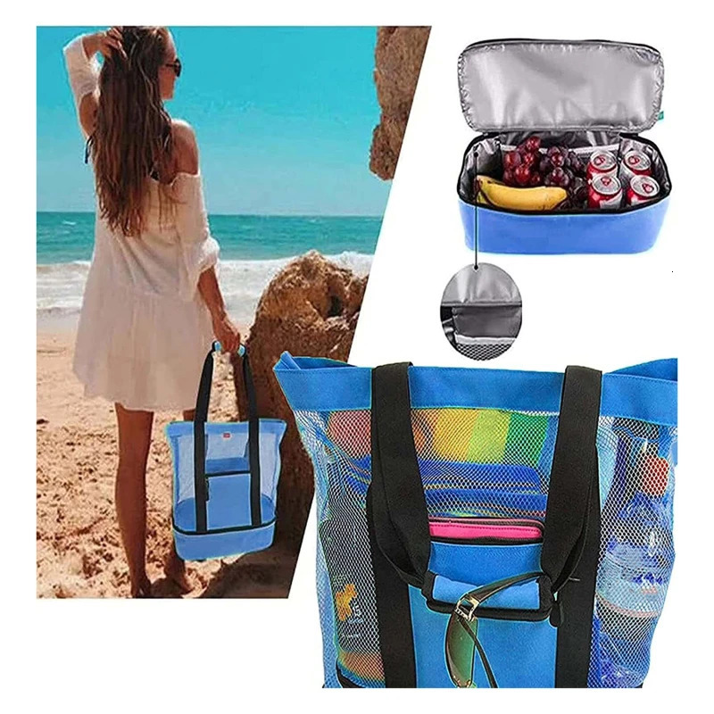 High Capacity Women Mesh Transparent Bag Double-layer Heat Preservation Large Picnic Beach Bags Tote Office Lunch Snacks Bag 250515