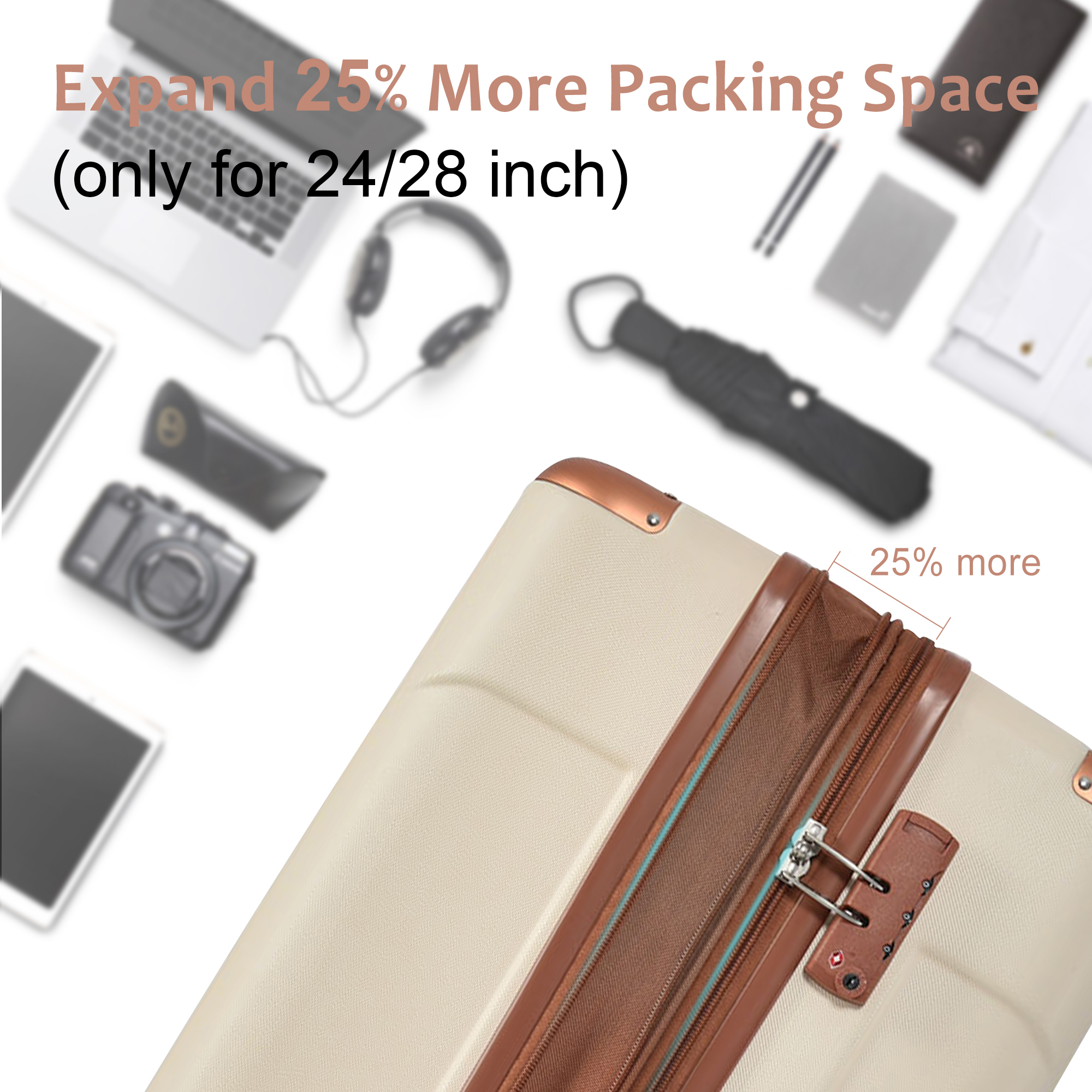 Luggage Sets 3 Piece, Expandable Hard shell ABS Suitcases with Double Spinner, Travel luggage Set with TSA Lock allows for wide luggage travel (20/24/