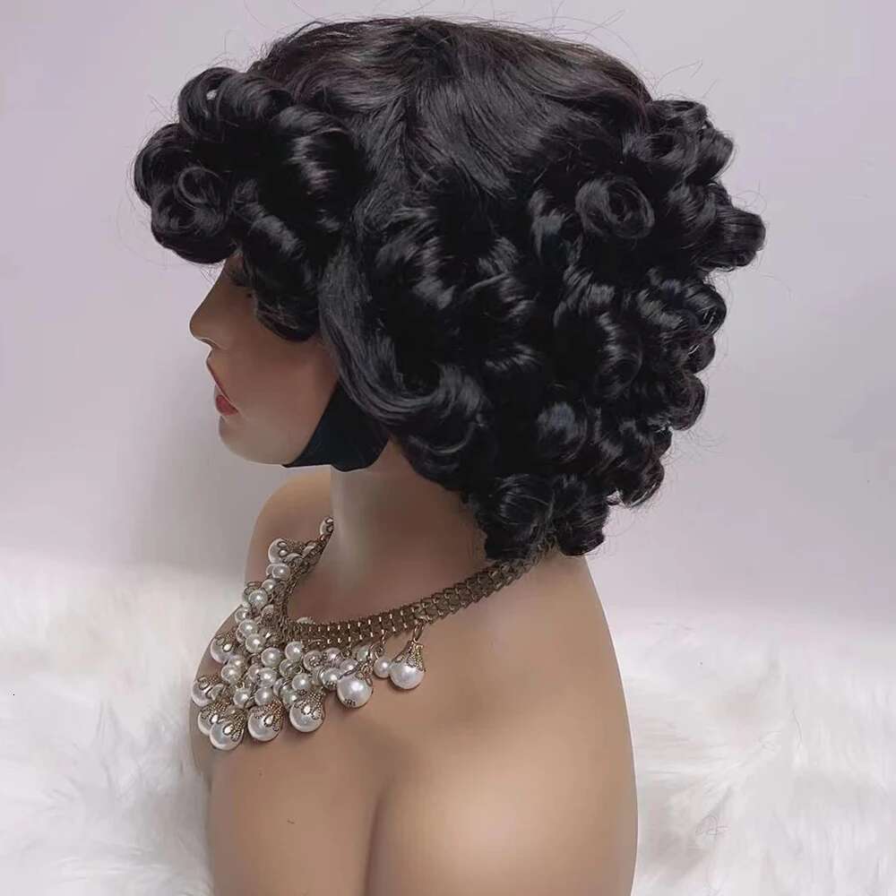 330% Density Brazilian Egg Curl Pixie Cut Human Hair With Bangs Water Wave Short Bob Wig For Women Preplucked Local Delivery