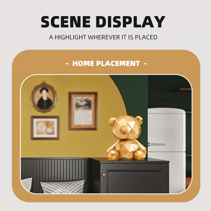 Golden sitting geometric bear money box