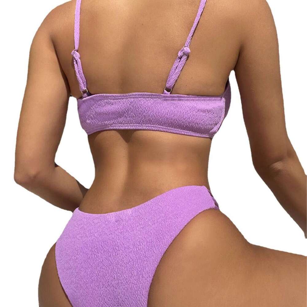 sexy solid color bikini fashionable women's split swimsuit European and American wholesale 2025 new style chic elegant clothing