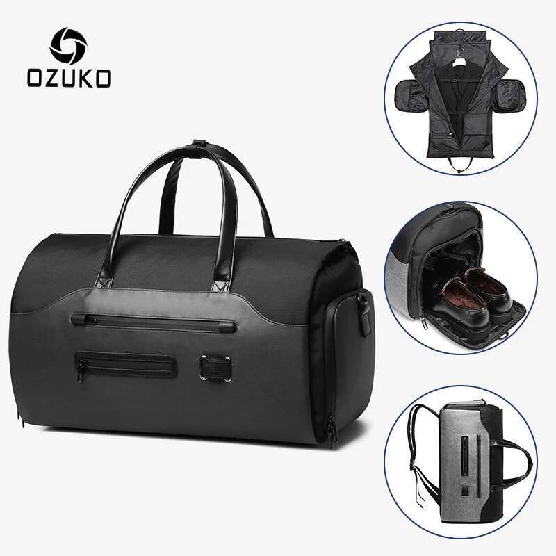 OZUKO Multifunction Men Suit Storage Large Capacity Lage Handbag Male Waterproof Travel Duffel Bag Shoes Pocket