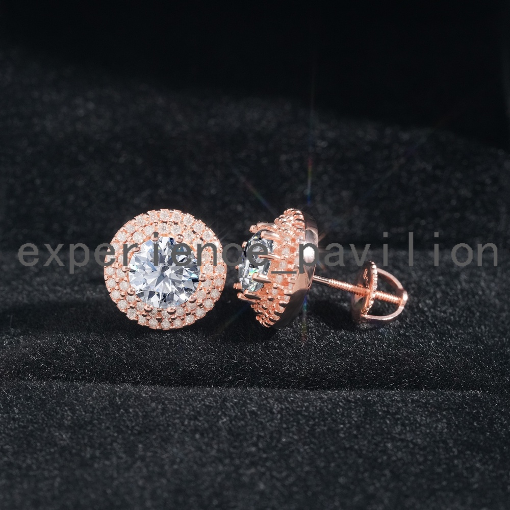 Hot Selling Halo Design 6.5MM Center Stone Iced Out 925 Sterling Silver Moissanite Stud Hip Hop Earrings