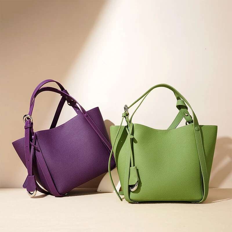 2025 Spring Summer Genuine Leather Crossbody Shoulder Bag,Cowhide Shopping Basket Bag,Large Capacity Women Bucket Handbag