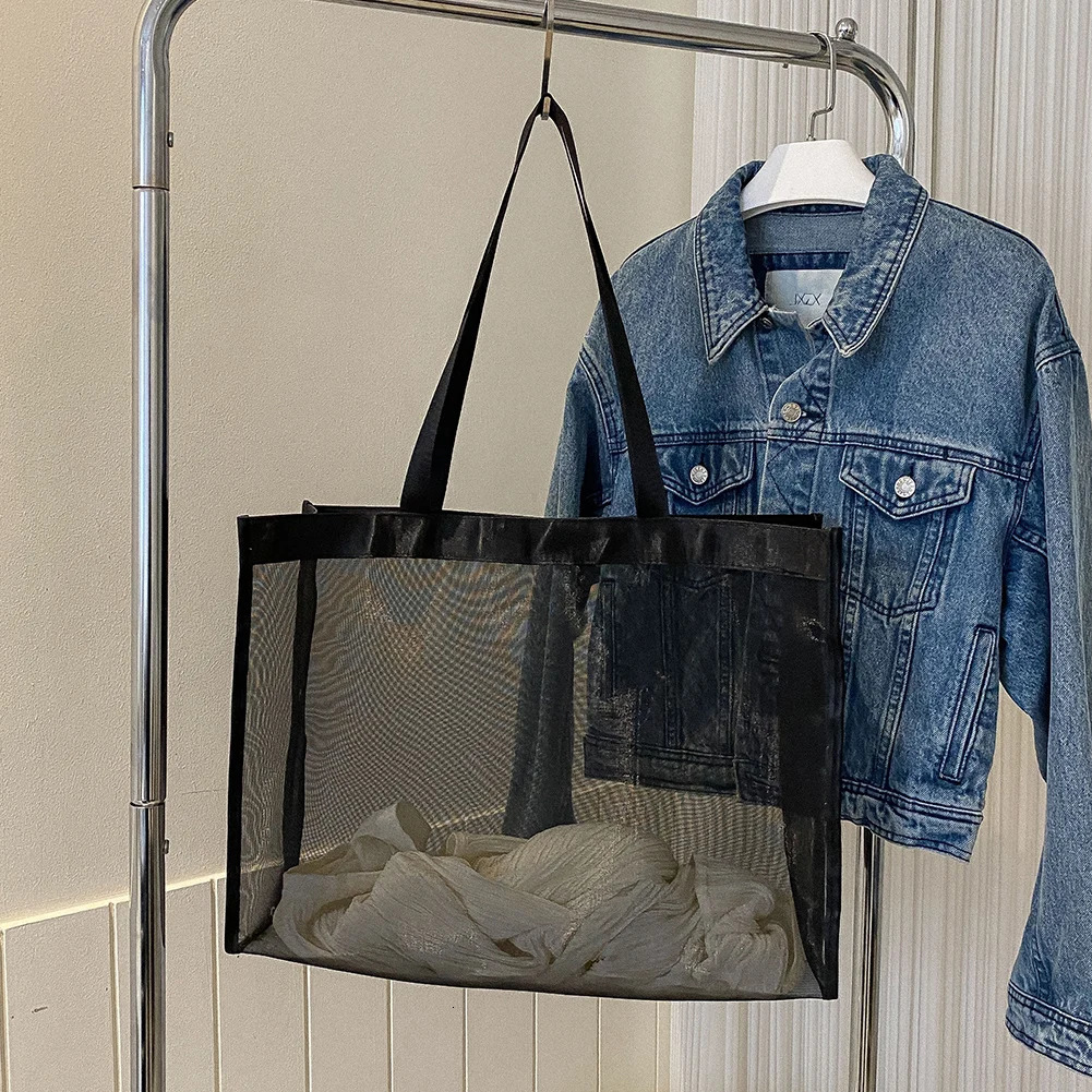 Fashion Shoulder Bag Large Capacity Mesh Shopping Bag Solid Color Top-Handle Handbag Transparent All-match for Beach Swimming 250515