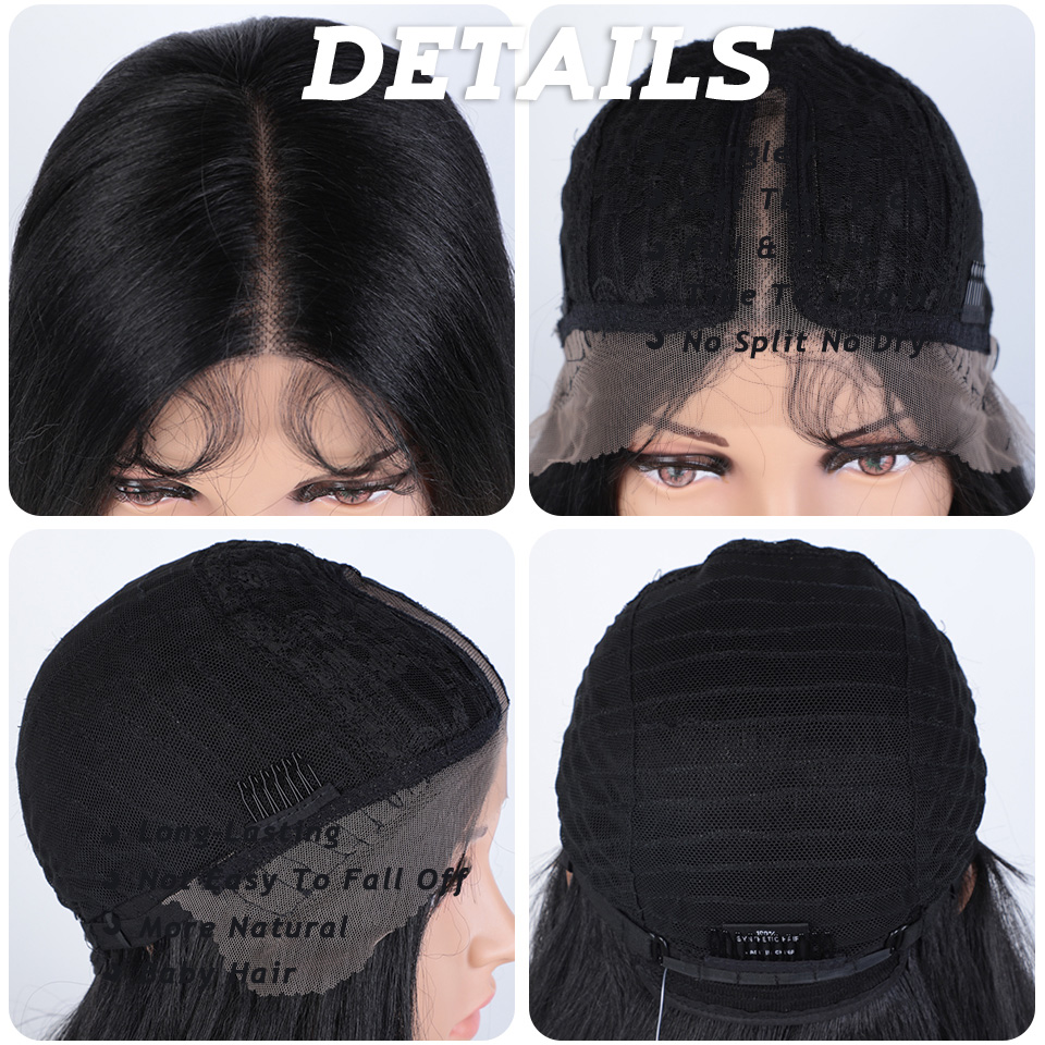 Rebecca Fashion Straight Synthetic Lace Front For Women 36 Inch Long Natural Black Lace Frontal Wigs Cosplay Wig