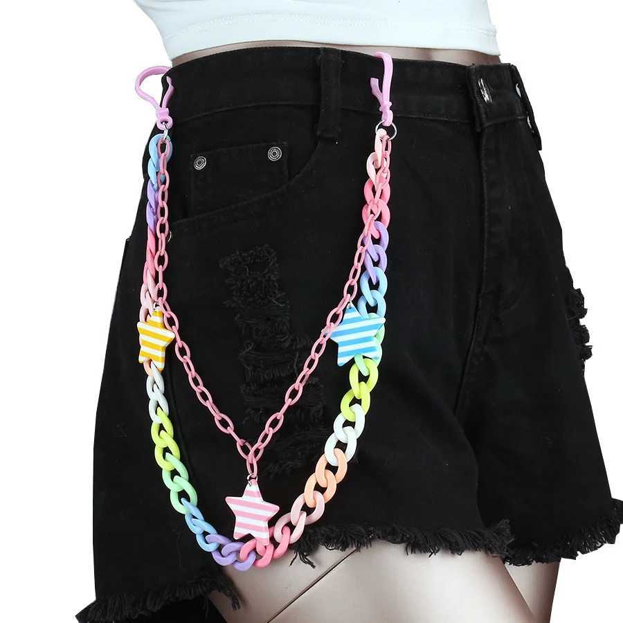 Doulbe Layered Pink Color Strawberry Resin Chain Keychains Women Girls Hip Hop Waist Chain Pants Trousers Chain Bohemian Jewelry Y250515