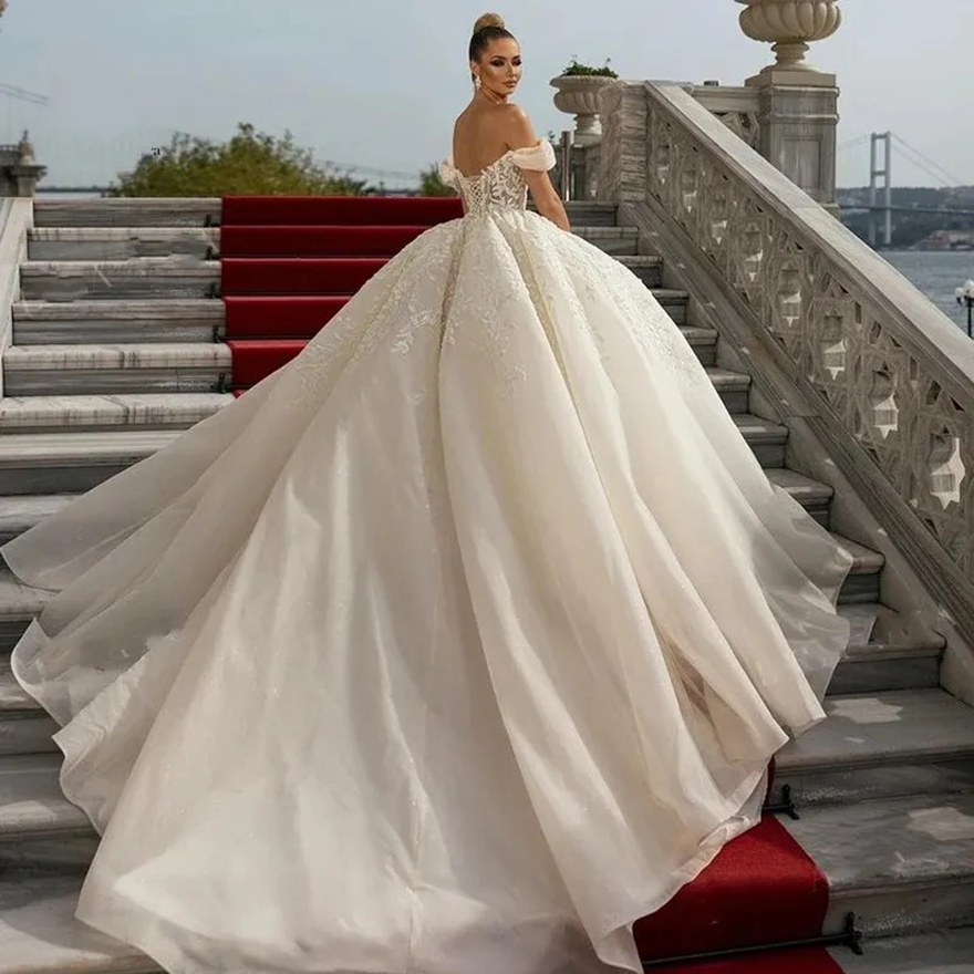 New Arrival Wedding Dress 2025 Ball Gown Glitter Tulle Sweetheart Off the Shoulder Lace Appliques Bride Dresses Vestidos De Noiva
