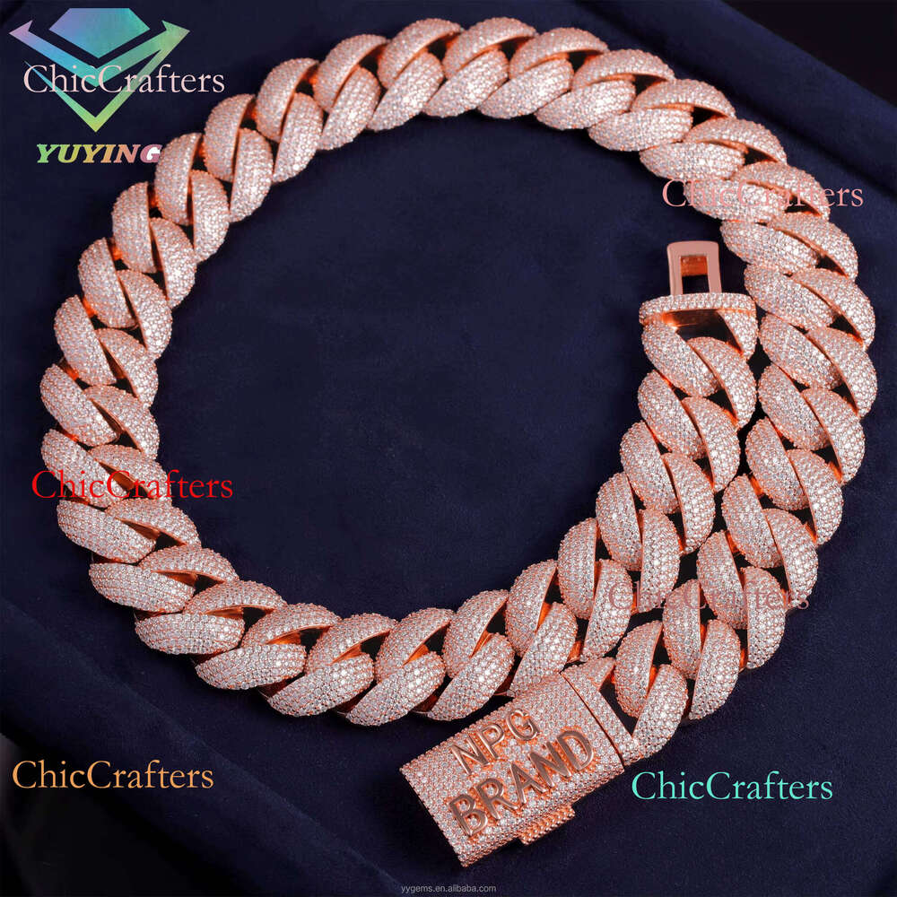 Rose Gold 22mm 5Rows GRA Certificate VVS Dias Pass Dia Tester S Sier Miami Cuban Chain Moissanite