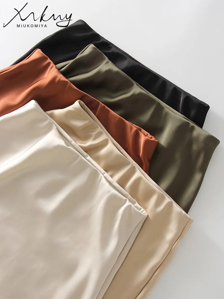 Summer Long Satin Bodycon Skirts For Women Aline Sexy Black Slit Maxi Elastic Wasit Splicing Office Silk Skirt Lady 250515