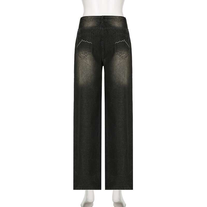 Darlingaga Streetwear Grunge Baggy Jeans Women Vintage Distressed Straight Leg Y2k Denim Pants 90S Aesthetic Outfits Washed Chic Designer