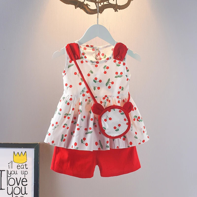 Summer Baby Girls Clothes Suit Fashion Cute Vest Shorts Bag 3Pcs/Sets Toddler Casual Cotton Costume Kids Children Tracksuits 250515