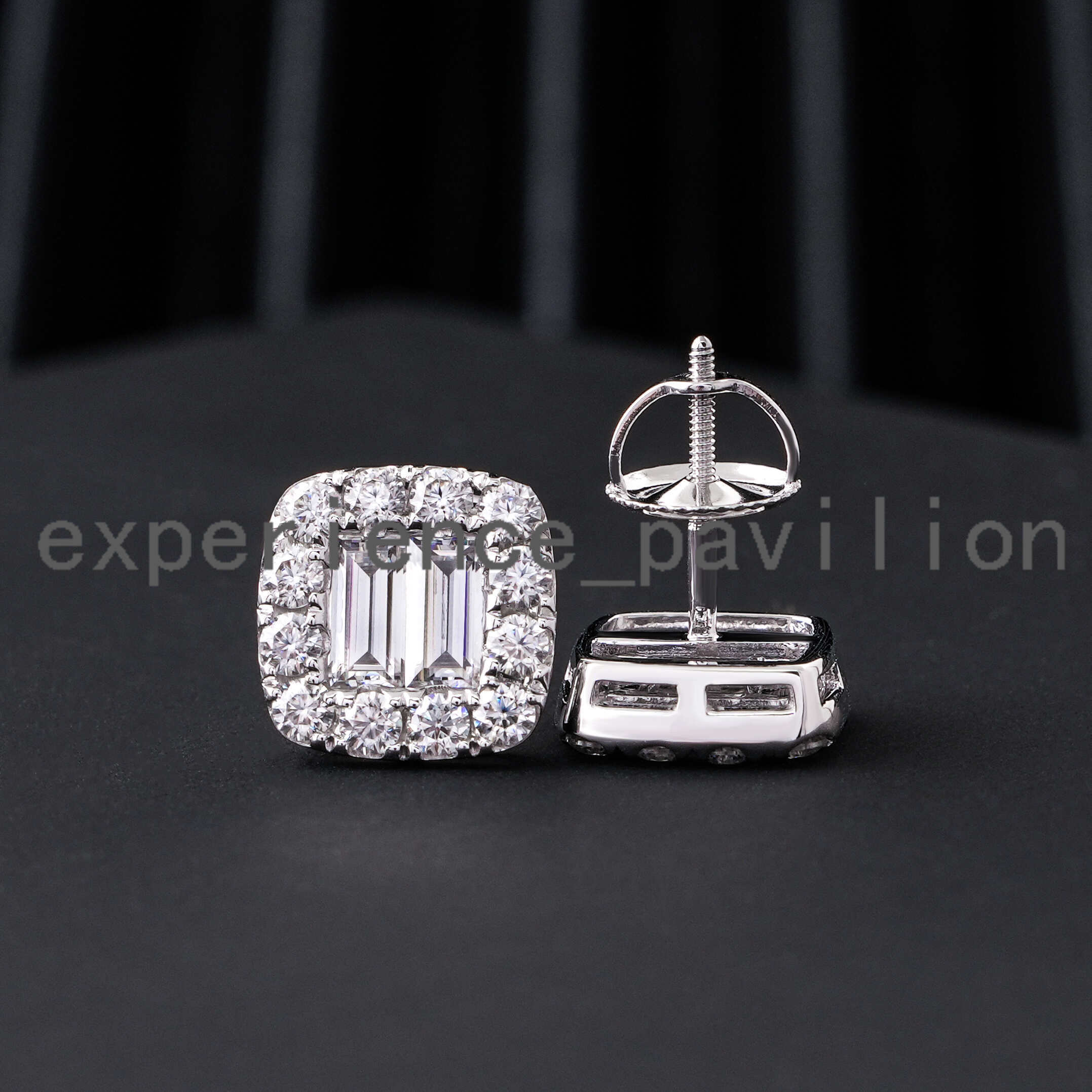 Trendy Vvs Moissanite Diamond Earrings Unisex Solid 10K Gold Jewelry baguette Cut Eat Studs Fine Jewelry Earrings