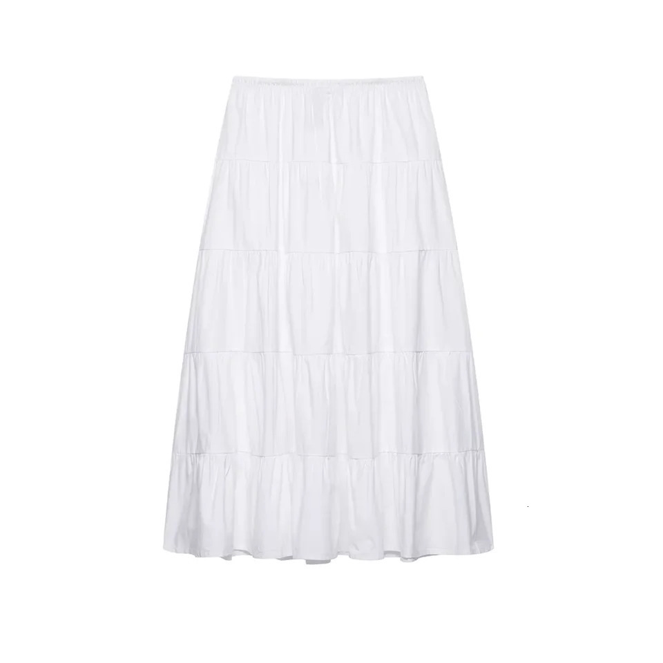 PB ZA layered splicing casual versatile temperament solid color loose Aline skirt long summer womens clothing 250515