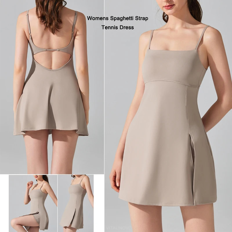 Womens Spaghetti Strap Tennis Dress Scoop Neck Workout with Builtin Bra Side Slit Active Golf Dresses VITALINOVO 250515