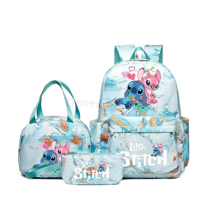 Disney 3pcs Lilo Stitch Anime Backpack Set With Lunch Bag And Pencil Bag Large Capacity Lightweight And Breathable Outdoor KnapsackXJ250515