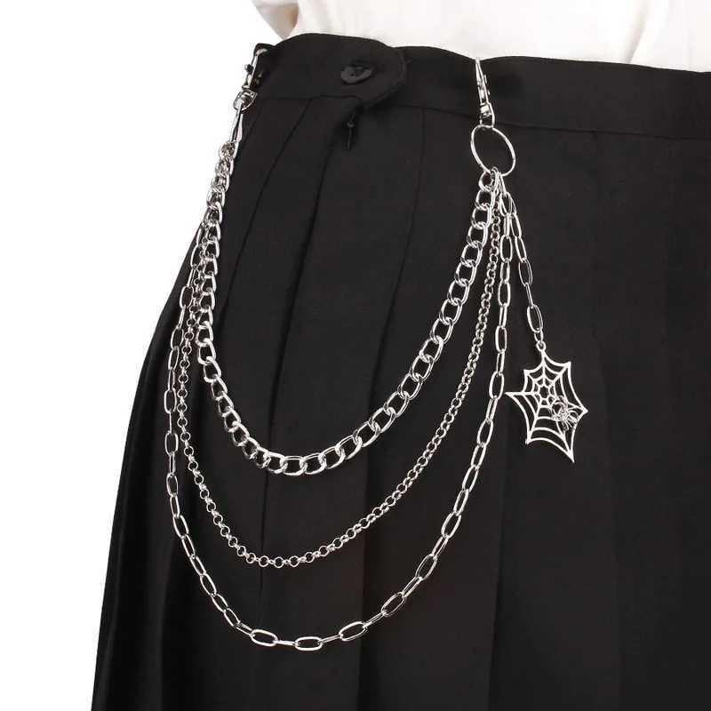 Fashion Punk Metal Pants Chain Hip Hop keychain Spider Web Pendant Jeans Chain for Men Women Accessories Gifts Y250515