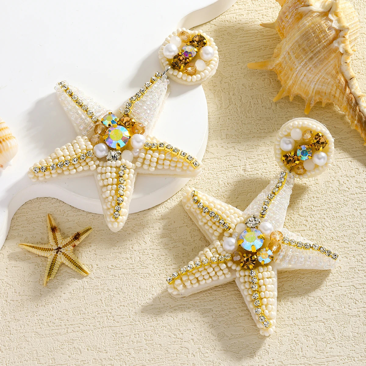 Creative Starfish Dangle Earrings For Women Bohemia Handmade Rice Beaded Sea Animal Jewelry Summer Beach Statement Accessories 250515
