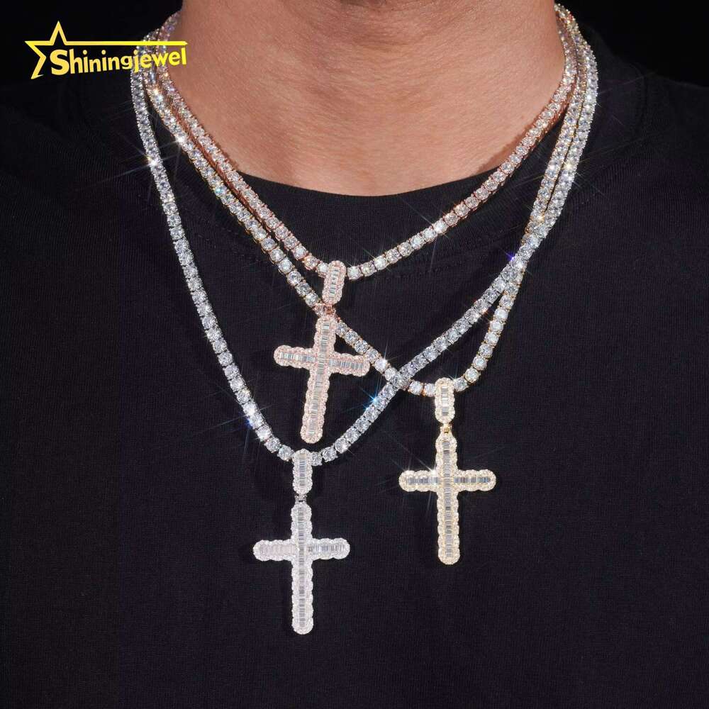 Instock Iced Jewelry Sier Charm Laboratory Silica Cross Pendant for Men and Women