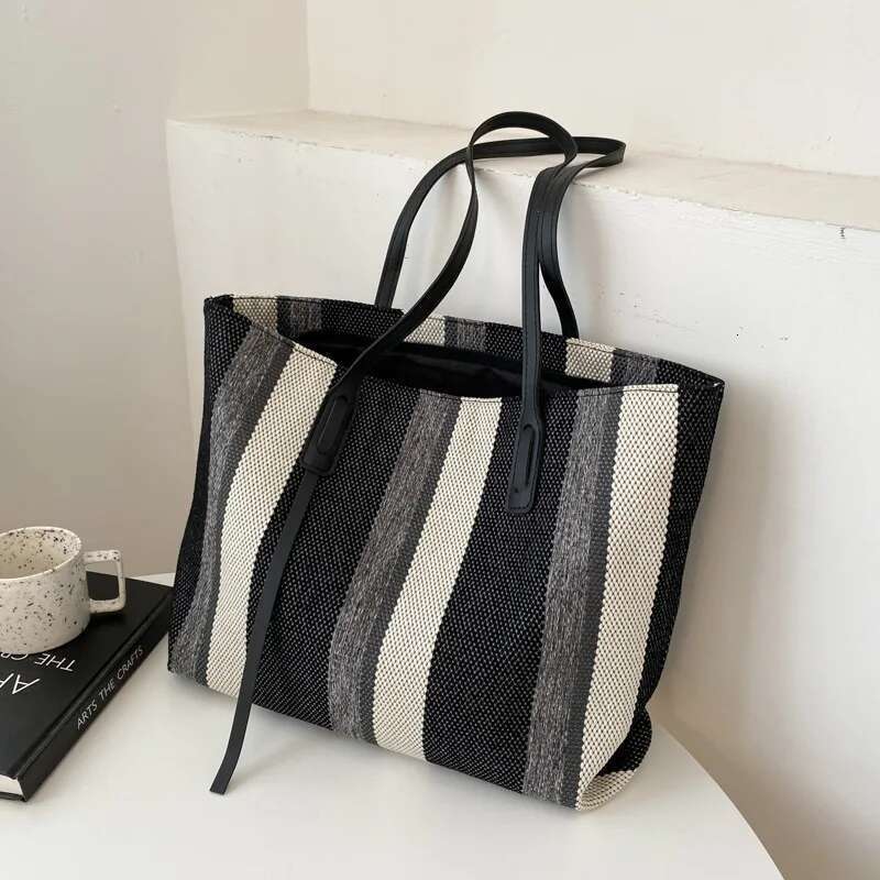 Raffia Summer Bags For Woman 2024 Stripe Designer Shoulder Crossbody Shopper Storage Women Casual Canvas Handbag Tote Bag
