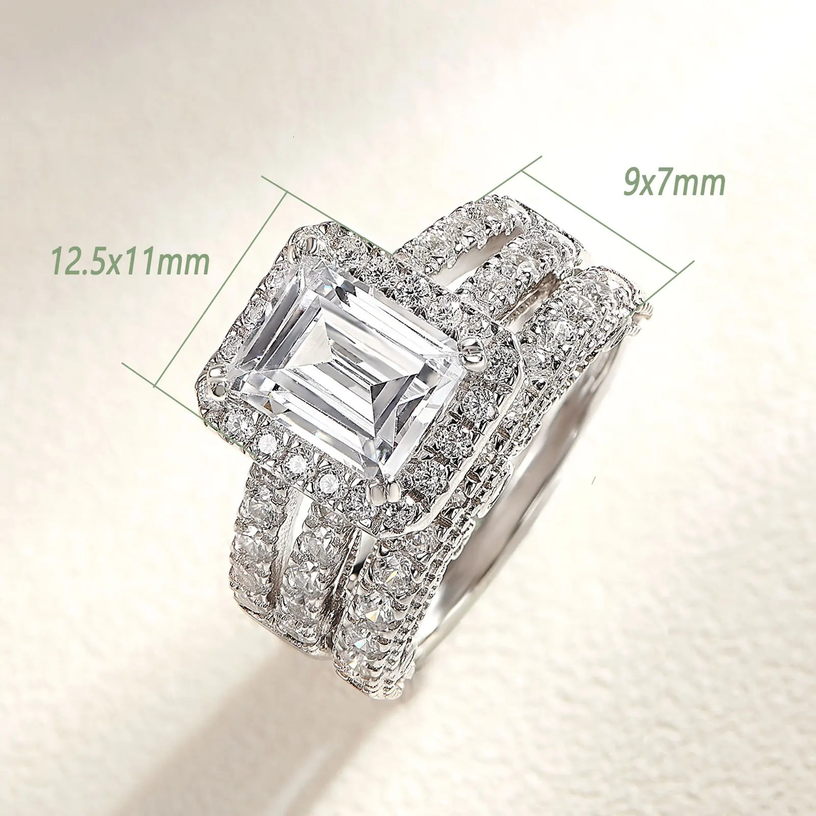 she 925 Sterling Silver Vintage Emerald Cut AA Cubic Zircon Wedding Engagement Rings for Women Bridal Set Fine Jewelry 250515