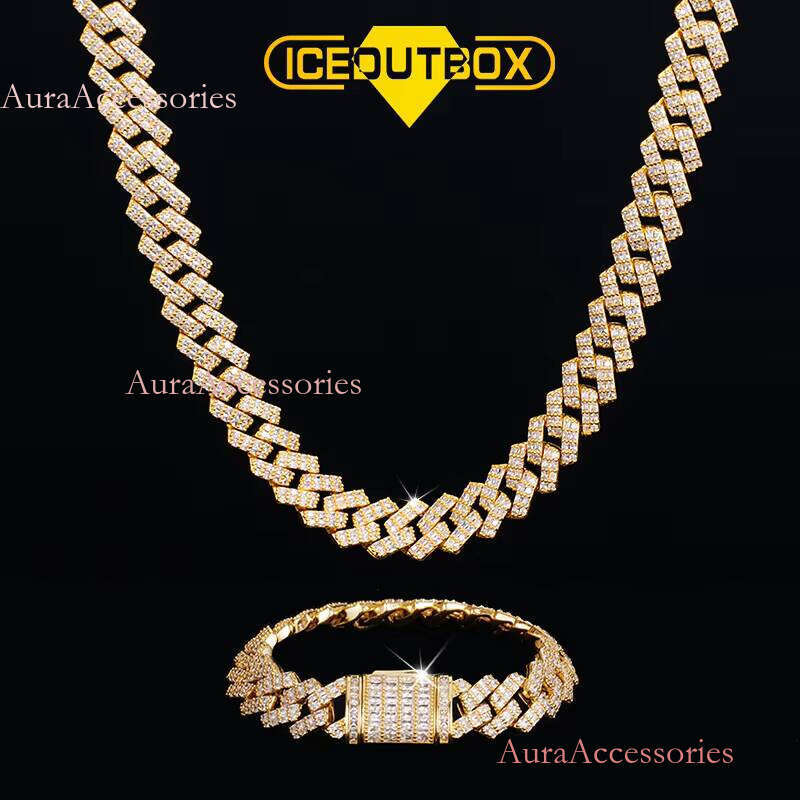 Iced Out Link White Gold Plated Prong Zircon Dia Cuban Chain Necklace Hip Hop Jewelry