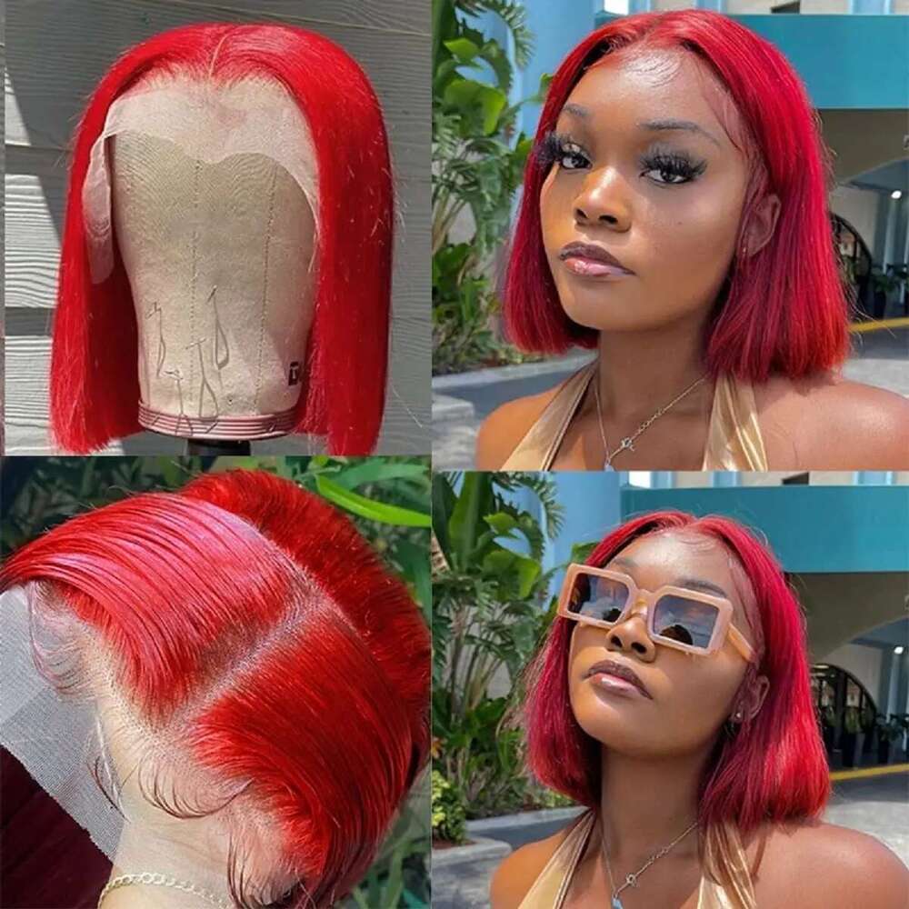 Red Wig Straight Short Bob Lace For Black Women Brazilian Preplucked Human Hair Wigs On Sale Clearance Wigs