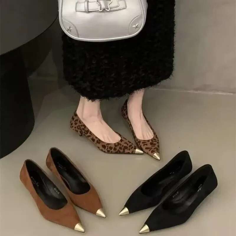 2025 Fashion Shoes Shallow Women's High Hot Sale Leopard Print Office and Career Sexy Pointed Toe Heels Women