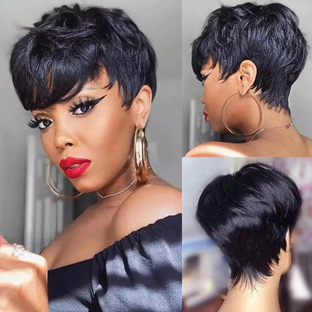 Short Pixie Cut Wig Human Hair For Black Women Machine Made Wigs With Bangs Short Wig Human Hair Wigs 250512