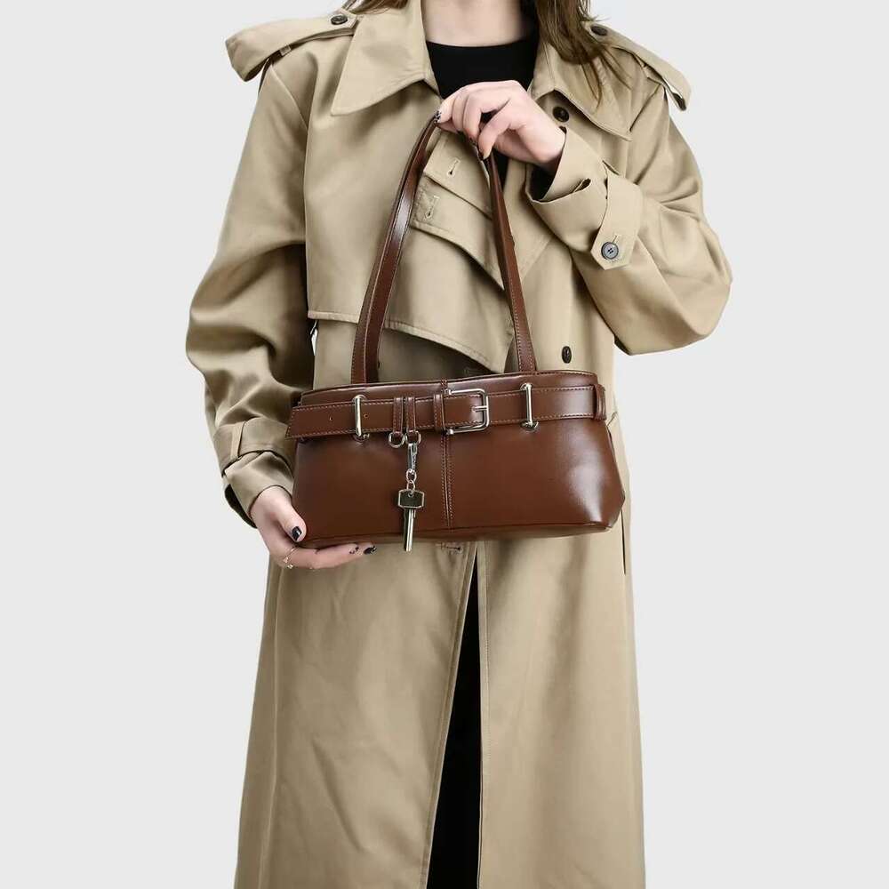 Leather Women's Design With A High-End Touch, Spicy Girl Handbag, Motorcycle Bag, Versatile Underarm Shoulder Bag