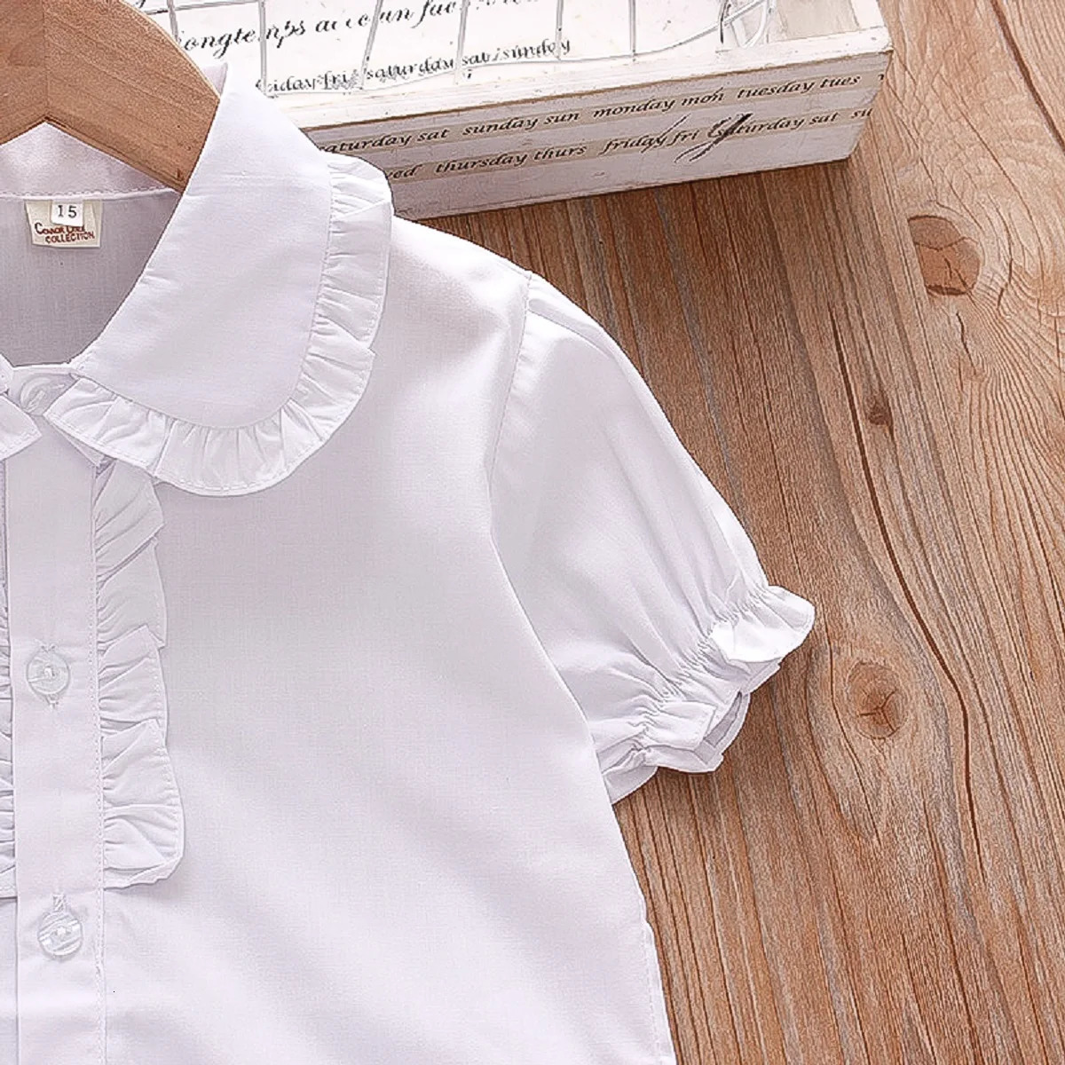 Summer Baby Girls Shirt Lace Button Fold Bubble Sleeve Solid Color White Shirt With Simple Shirt Casual Style 250515