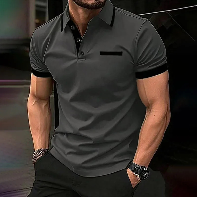Spring Summer Men Clothes Short Sleeve Turn-down Collar Polo Shirt Pocket Print Business Casual Polo Shirt Resilient Tops 250515