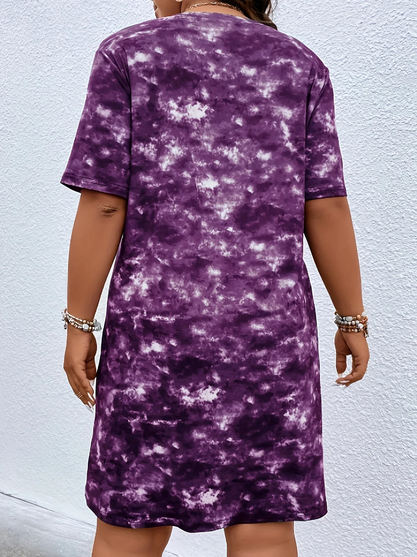 European and American plus size womens casual dress summer comfortable short sleeved simple gradient holiday street 250506