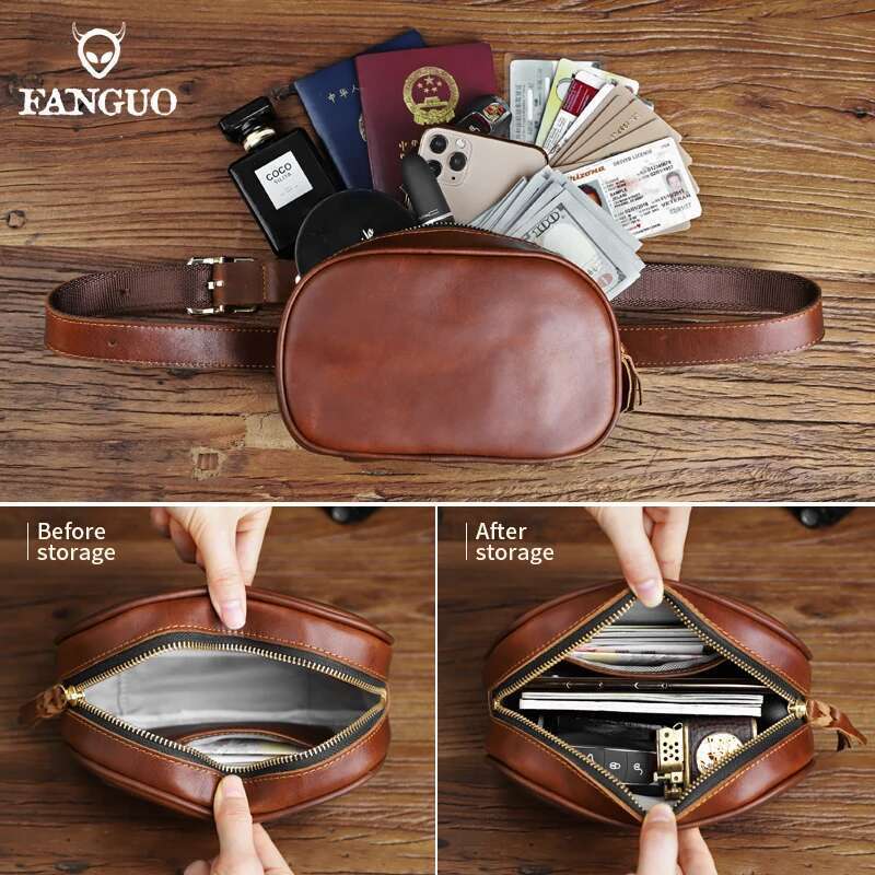 Chest Shoulder Bag Belt Adjustable Genuine Leather Waist Motorcycle Wallet Fanny Pack Phone Pouch For Women, Men