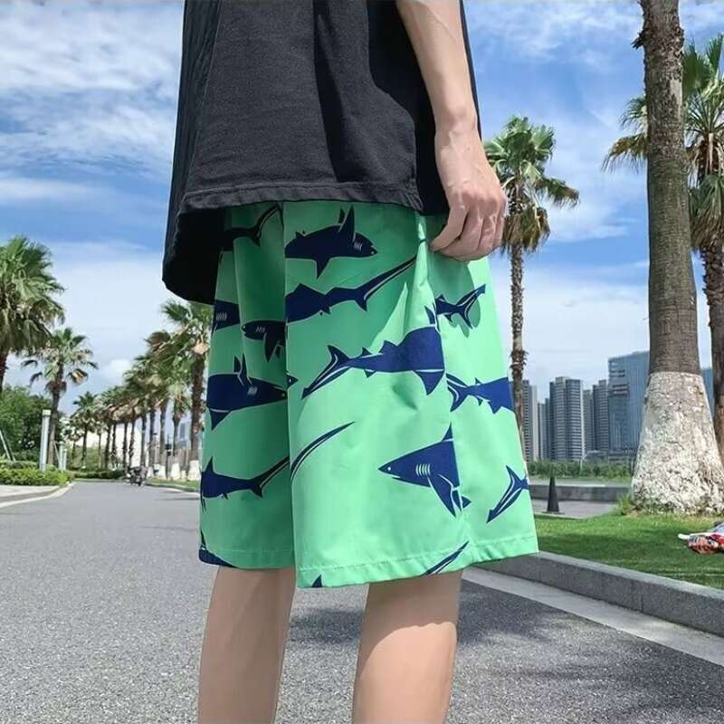 Men's summer loose oversized quick drying pants Korean version casual beach flower couple trendy brand big shorts