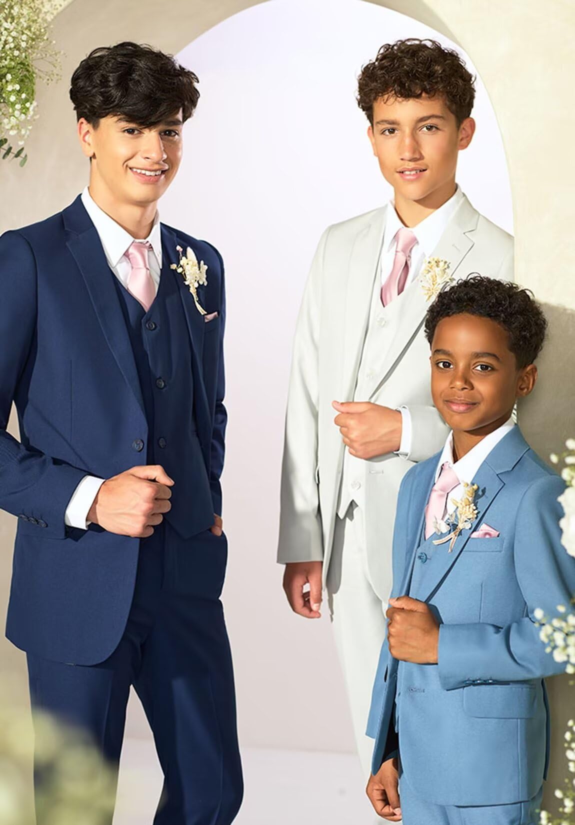Boys 3 Pieces Slim Fit Suit Outfit Tuxedo Vest Pants Kids Prom Wedding Party Formal Set Size 3-16 Years