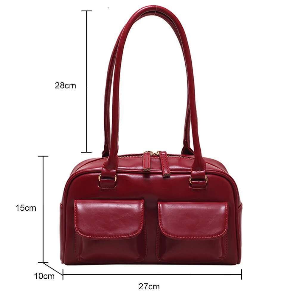 Retro Red Women's Satchel Hobo Patent Leather Multi Pocket Designer Handbag Female Shoulder Underarm Bag Tote Purses