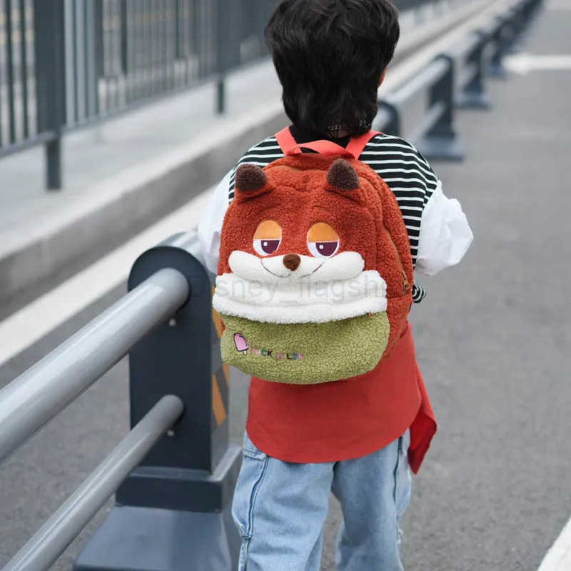 Disney 2024 New Childrens Bag Cartoon Cute Fox Rabbit Plush Backpack Boy and Girl Kindergarten School BagXJ250515