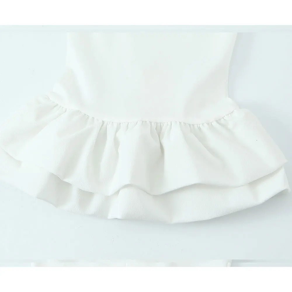 DUOPERI Women Fashion Summer White Ruffled Pleated Backless Tops Straps Square Collar Elegance Chic Lady Camisole 250515