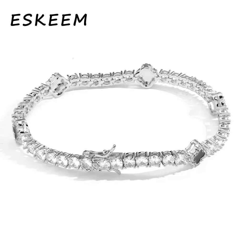 New Design Sterling Sier Hip Hop VVS Moissanite 4mm Clover Tennis Chain Gold Plated Fashion Bracelet