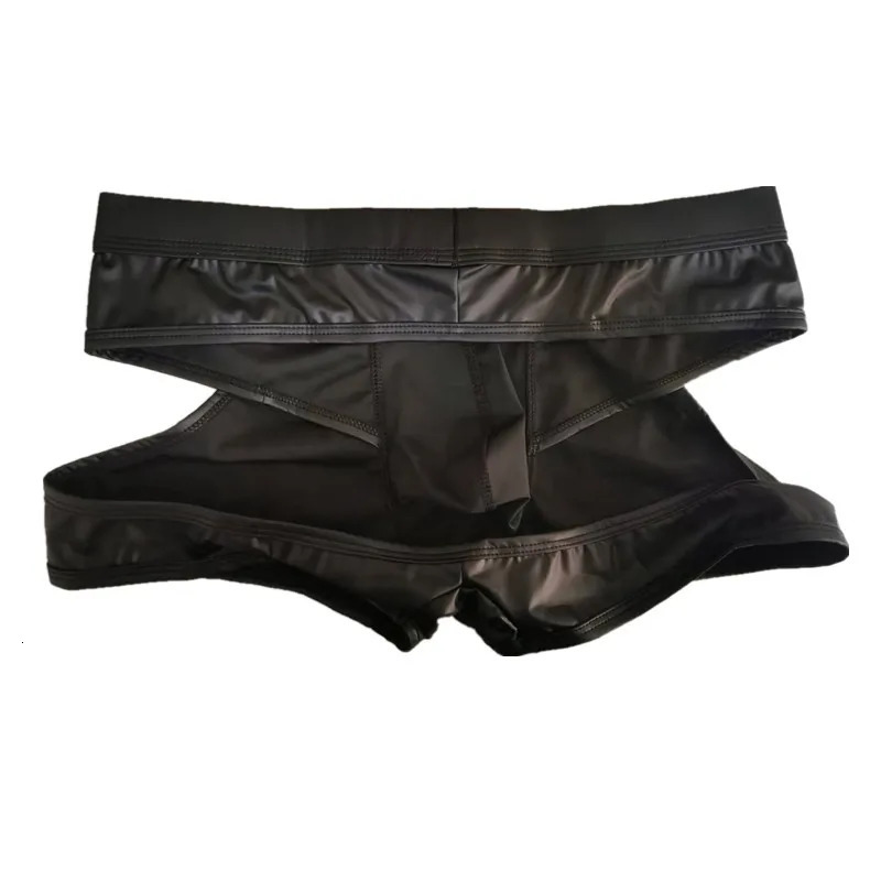 Sexy Men Underwear Hollow Back Jockstrap Faux Leather Lingerie Male Low Waist U Convex Pouch Panties Cueca Calzoncillos S-XL 250515