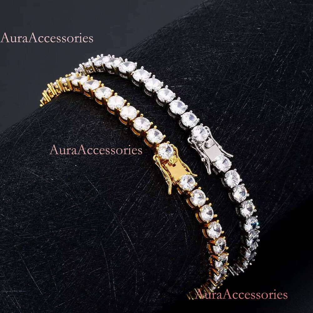 Fashion Jewelry Hiphop Versatile 3mm-5mm White Gold Plated Brass AAAAA CZ Dia Cluster Tennis Bracelet for Men Women