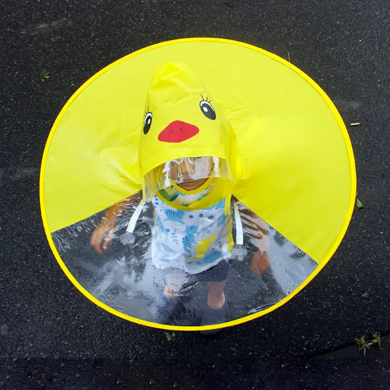 Foldable Childrens Raincoat Cartoon Duck UFO Kids Rain Cover Boys And Girls Umbrella Hat Windproof Poncho Rain For Camp 250515