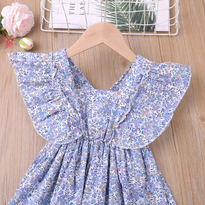 Summer Floral Flying Sleeve Top For Girl Blouse For Girls T-Shirts Children Clothes Young Children Girl Clothes 250515
