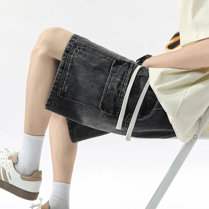 Summer Workwear Denim Shorts Street Mens Loose Straight Stretch Waist Casual Jogging Outdoor FiveCubic Pants 250515