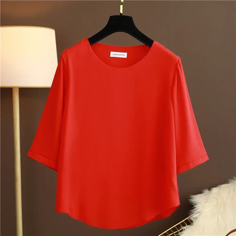 Moyisu Arrival Plus-size Seven-point Sleeved Summer Plus Size Womens Blouse Western Style Short Sleeved Chiffon Shirt 250514
