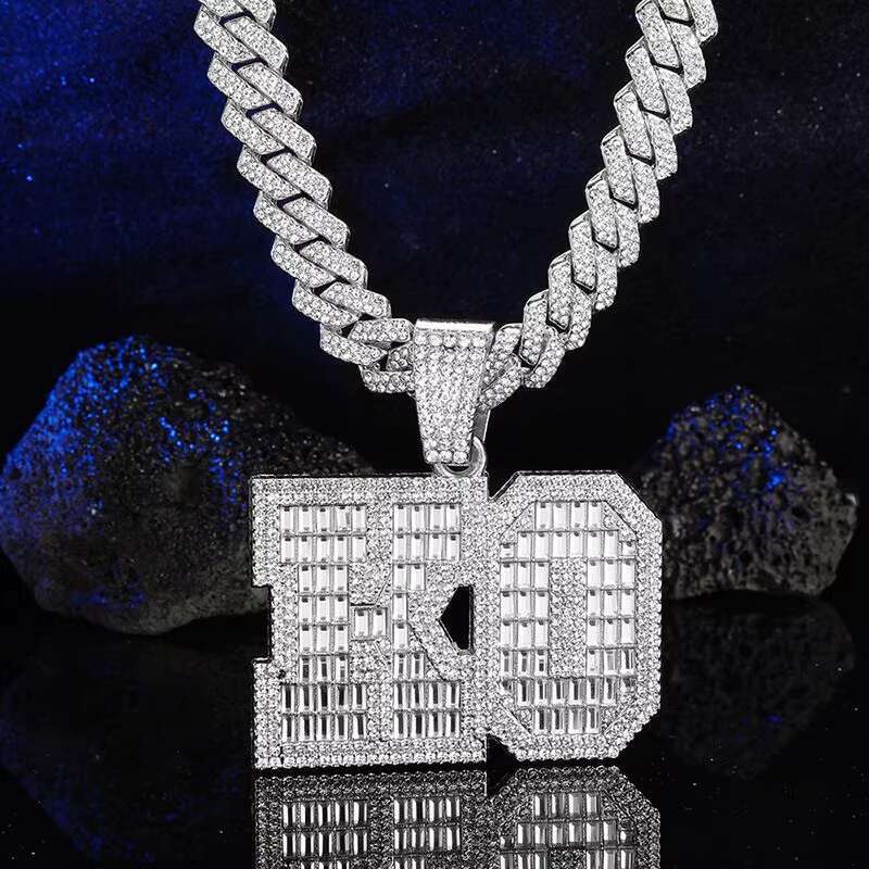 Exquisite Fashion Zircon KO Personality Pendant Hip Hop Chunky Necklace Jewelry for Men